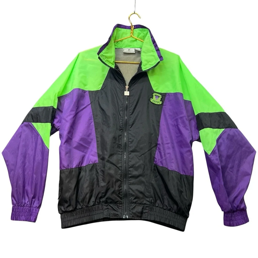 Vintage Givenchy Active Sports Windbreaker Jacket L Colorblock 90s Neon Nylon